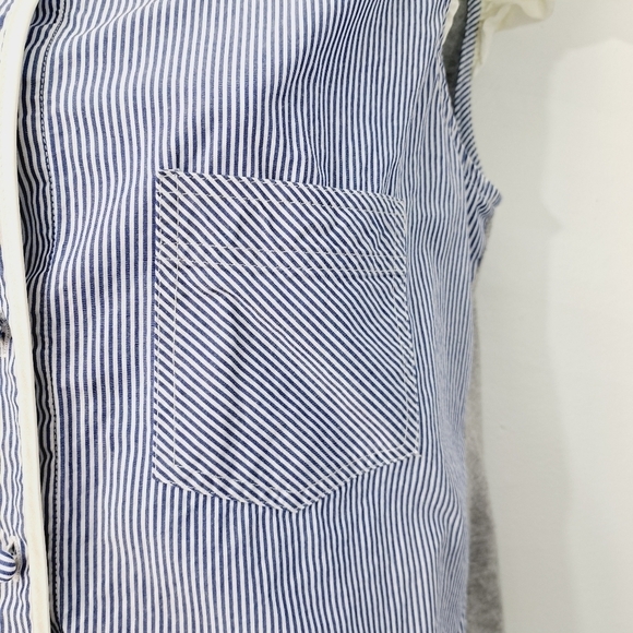 Harvey Faircloth‎ Seersucker Stripe Ruffle Cap Sleeve Button Front Top - Picture 5 of 10